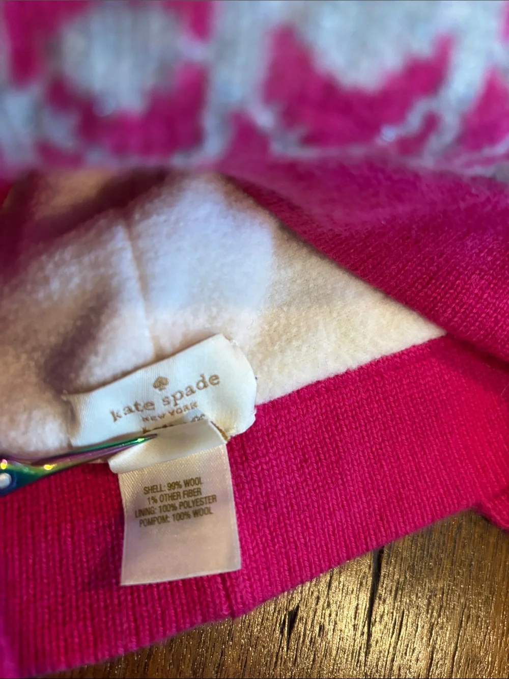 Kate Spade Princess Pink Knit Earflap Beanie with Pom-Poms Wool